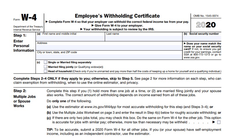 The new 2020 irs form W-4.