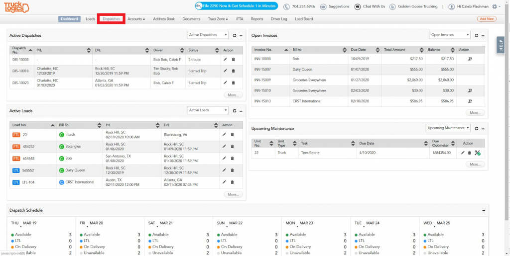 Trucklogics trucking management system for logging deadhead miles