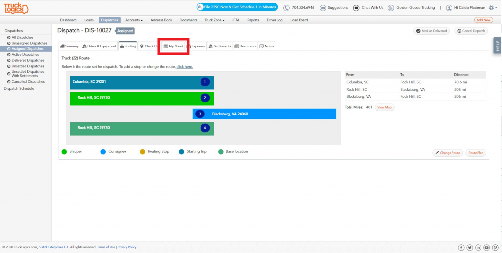 Trucklogics trucking management system for logging deadhead miles