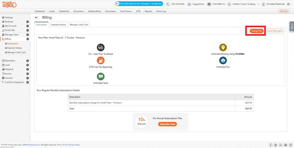 upgrading monthly account in TruckLogics