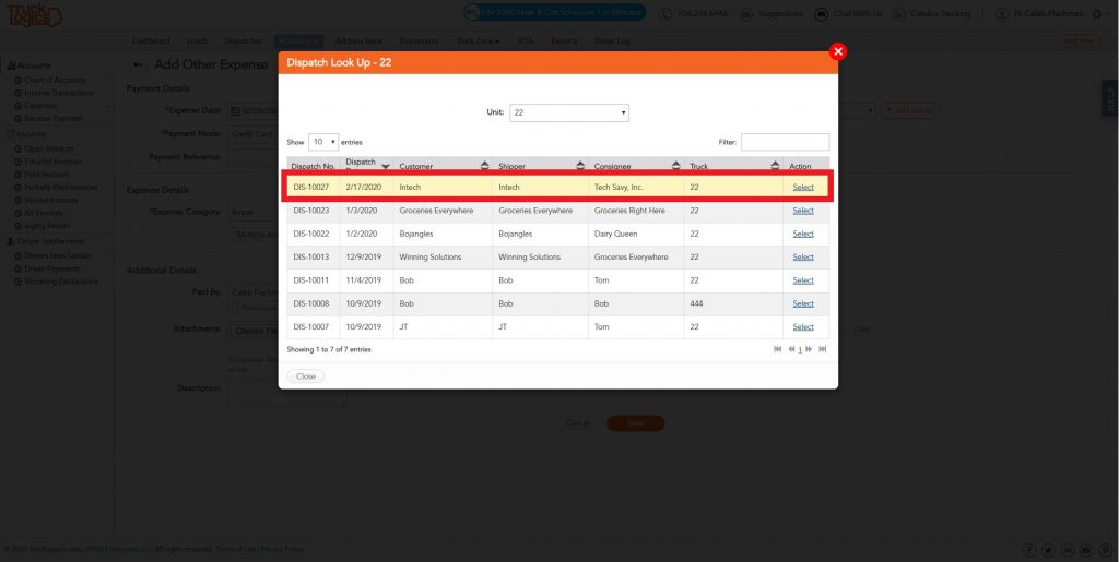 TruckLogics Truck Management Software for expenses