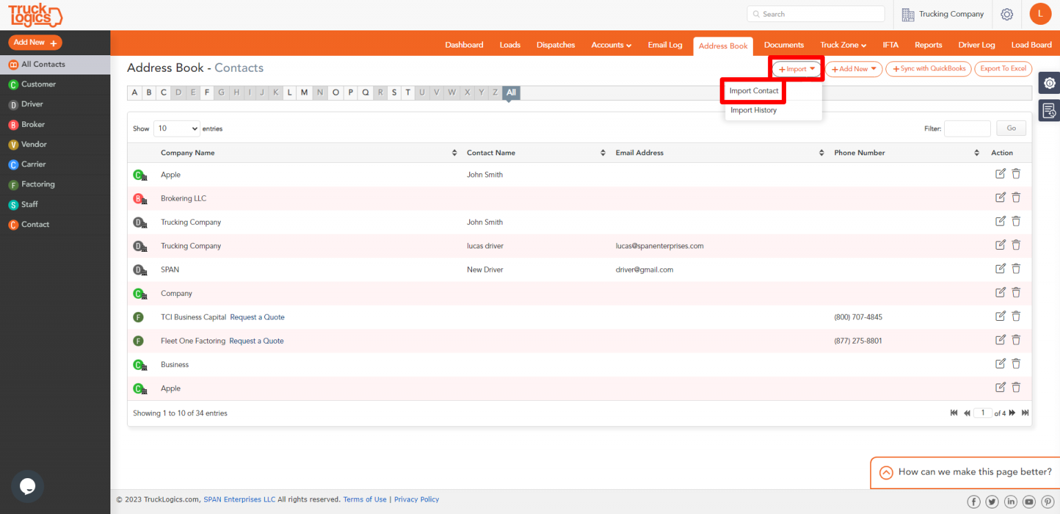 Navigating TruckLogics Using the New Smart Import Address Book Feature